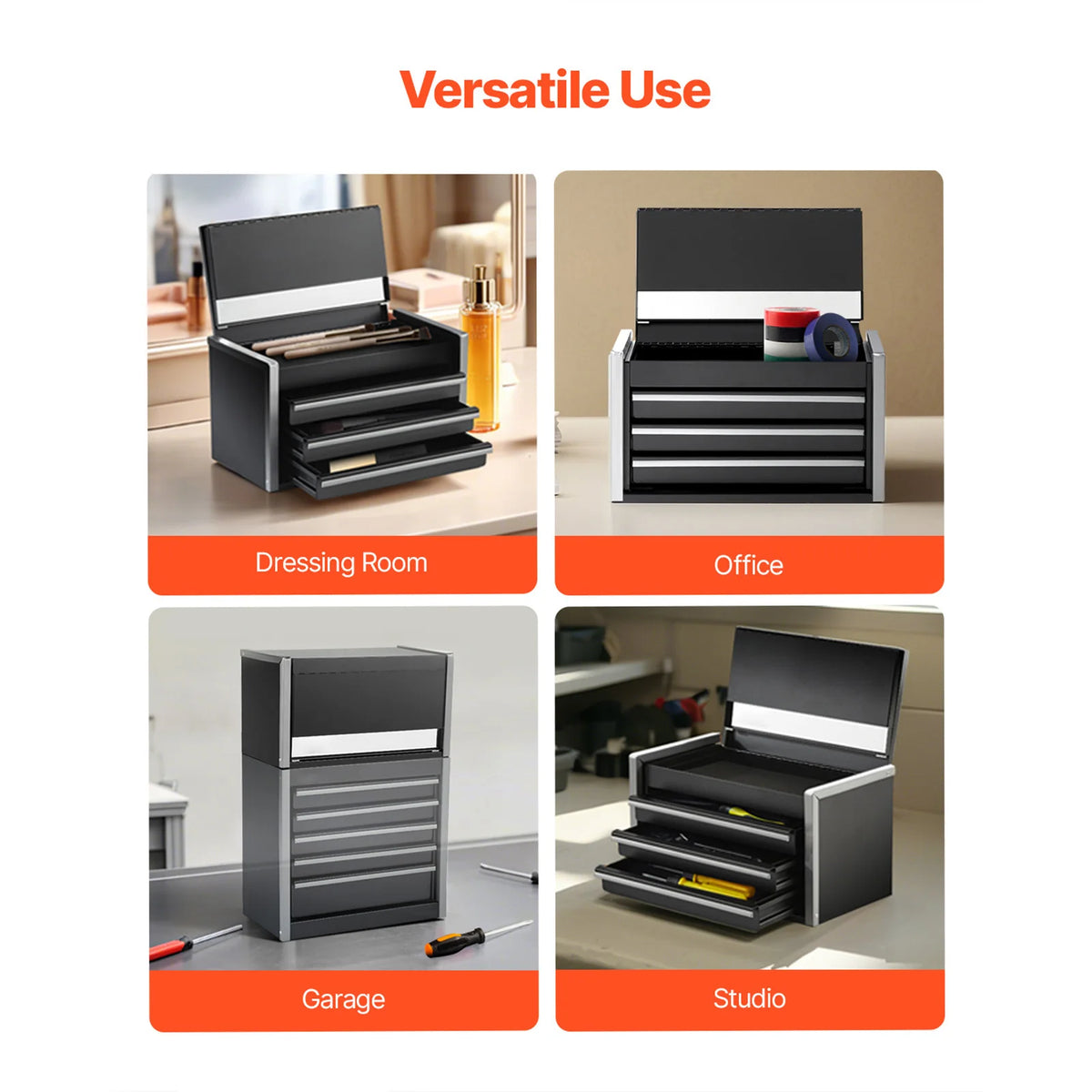 SucceBuy Metal Tool Box Portable Storage Chest For Garage Workbench
