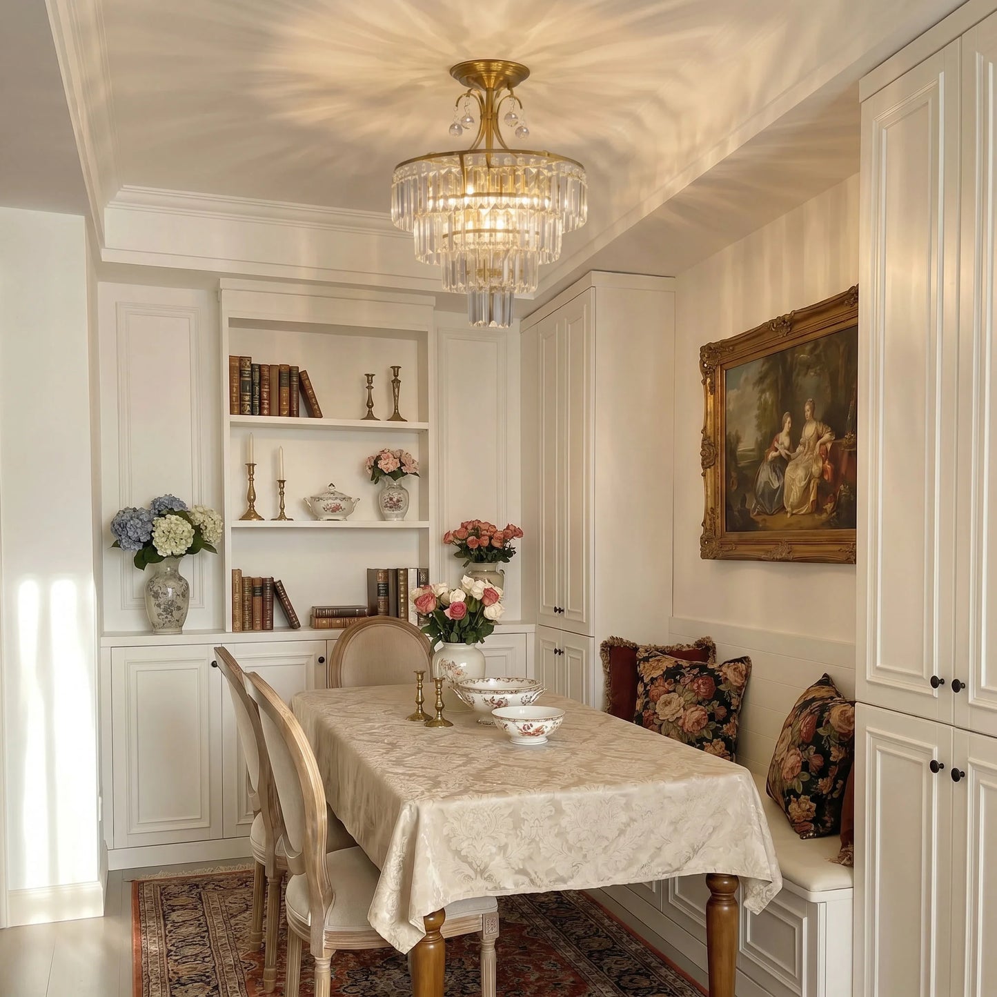 Luxury Crystal Ceiling Light Semi Flush Mount Dimmable Lighting Chandelier