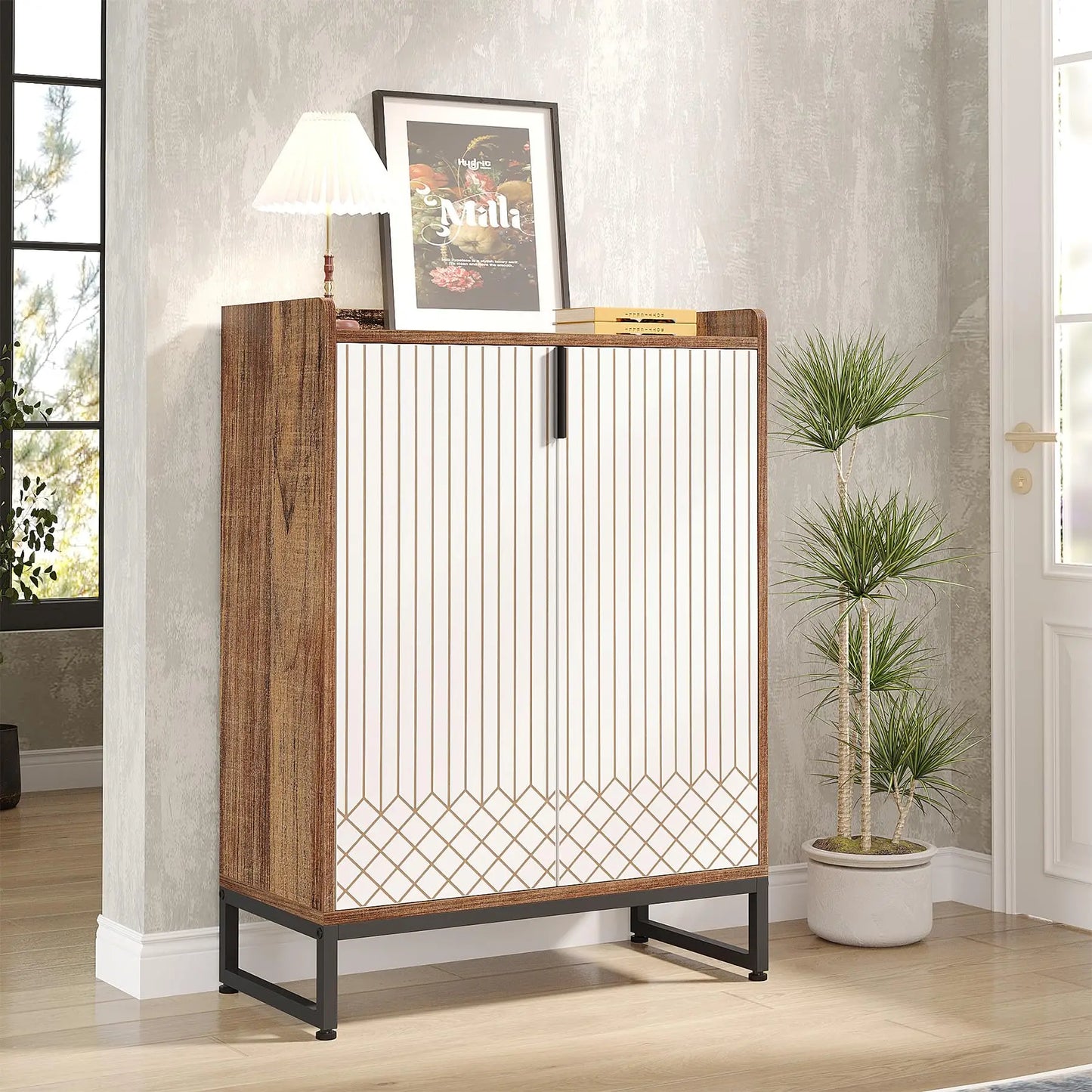 Tribesigns 5-Tier Shoe Cabinet With Doors Wood Storage Organizer