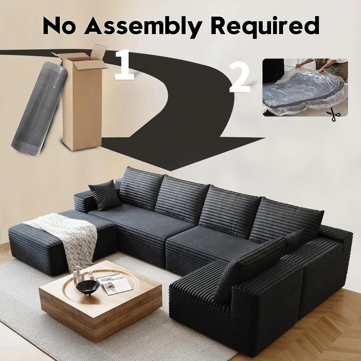 YQXH Cloud Style Sectional Sofa With Corduroy Cover And Memory Foam Cushions