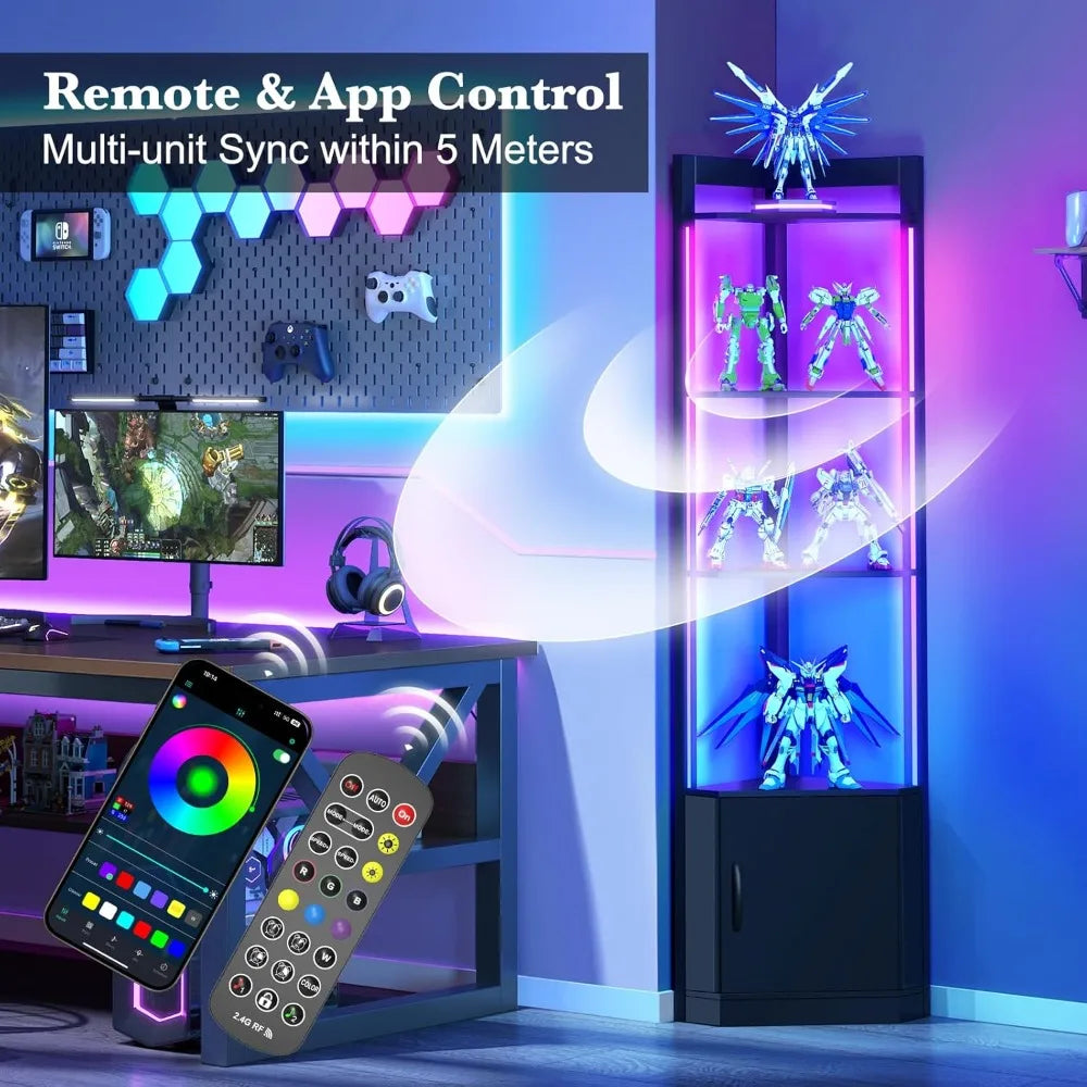 Corner Display Cabinet With RGB LED Lights And Remote Control