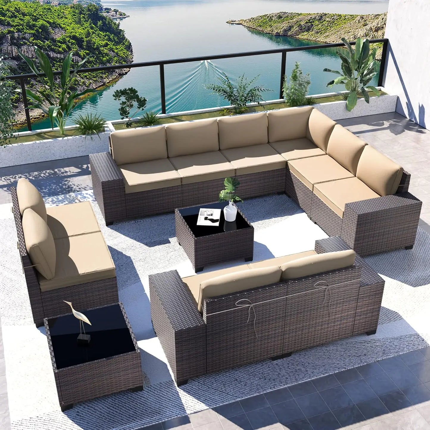 Outdoor Sectional Rattan Sofa Set Modern Garden Patio Furniture
