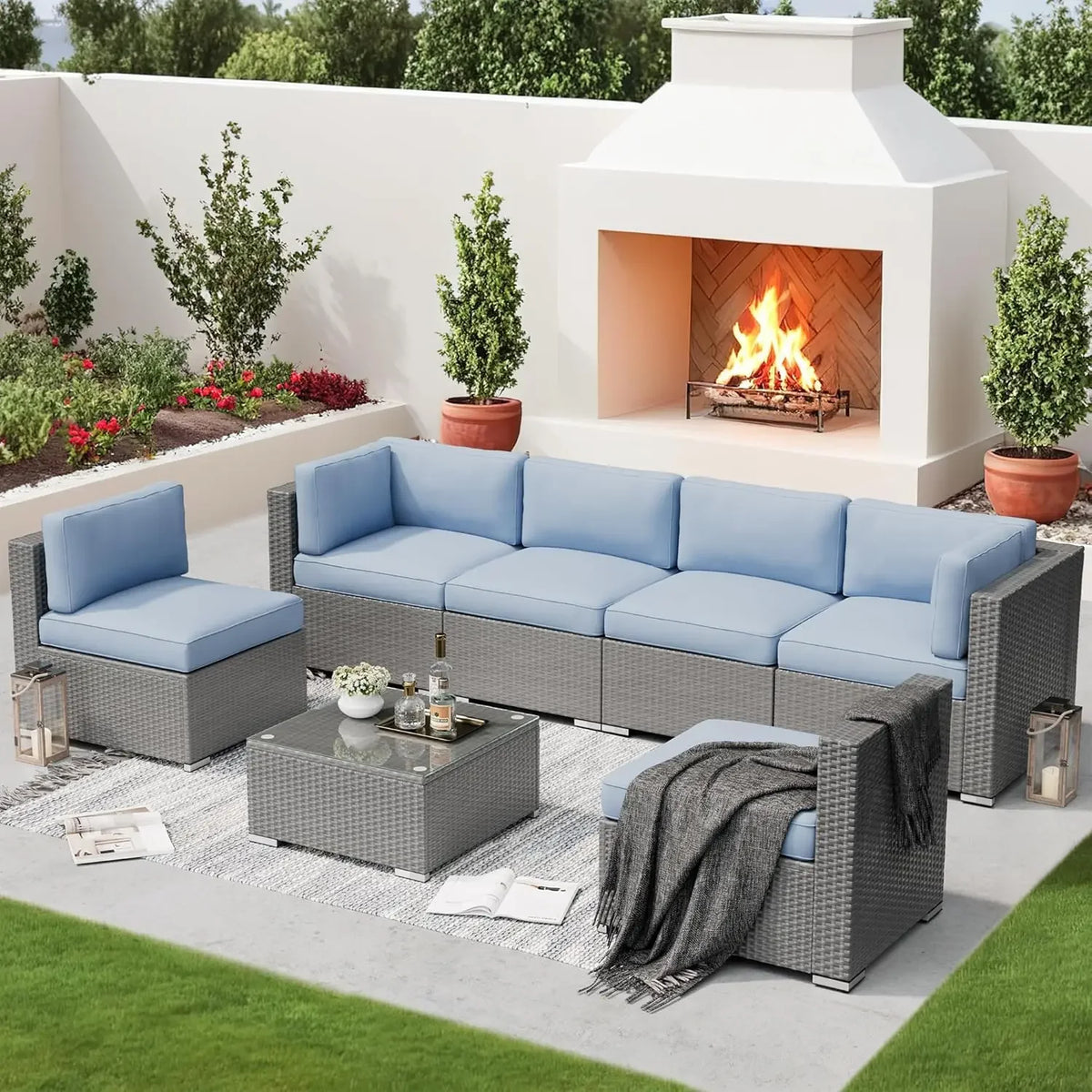 Modern Outdoor Patio Furniture Sectional Sofa With Coffee Table Wicker