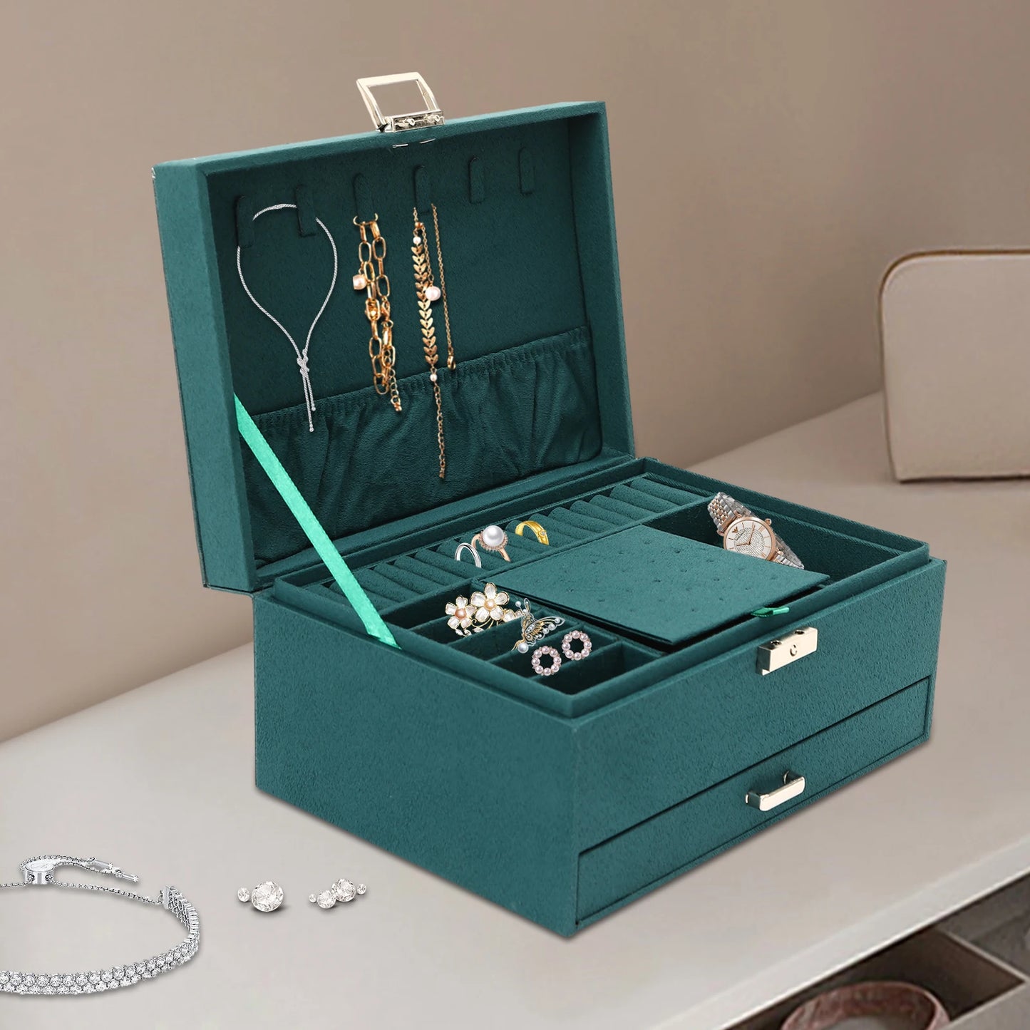 NONECN 3-Tier Jewelry Box Organizer With 15 Ring Slots