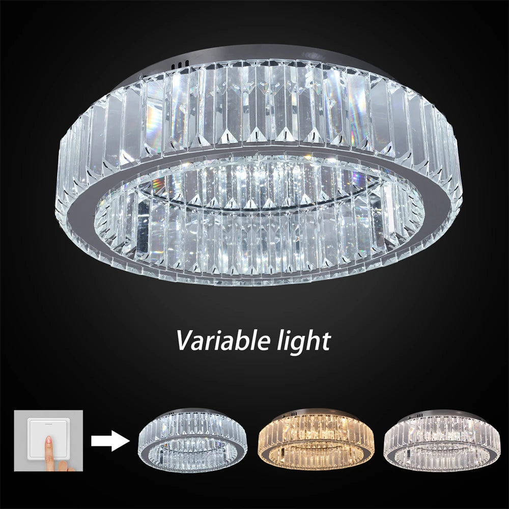 GreeLustr Modern Crystal Round Led Chandelier Dimmable Indoor Ceiling Light
