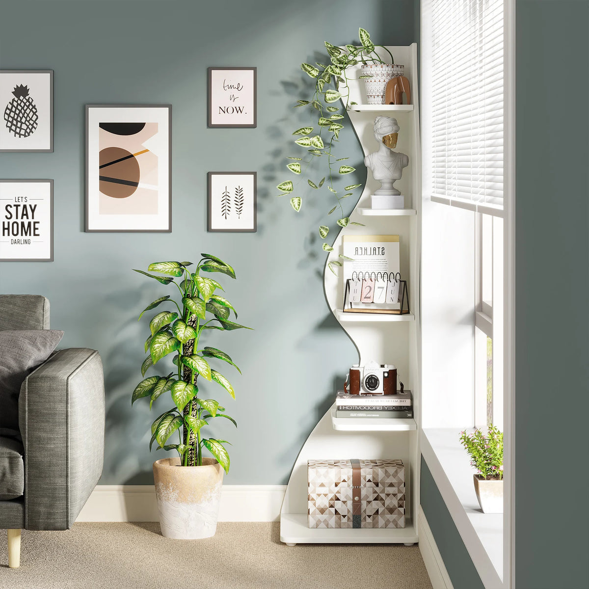 Tribesigns Modern 5 Tier Corner Shelf Bookcase Storage Rack Home