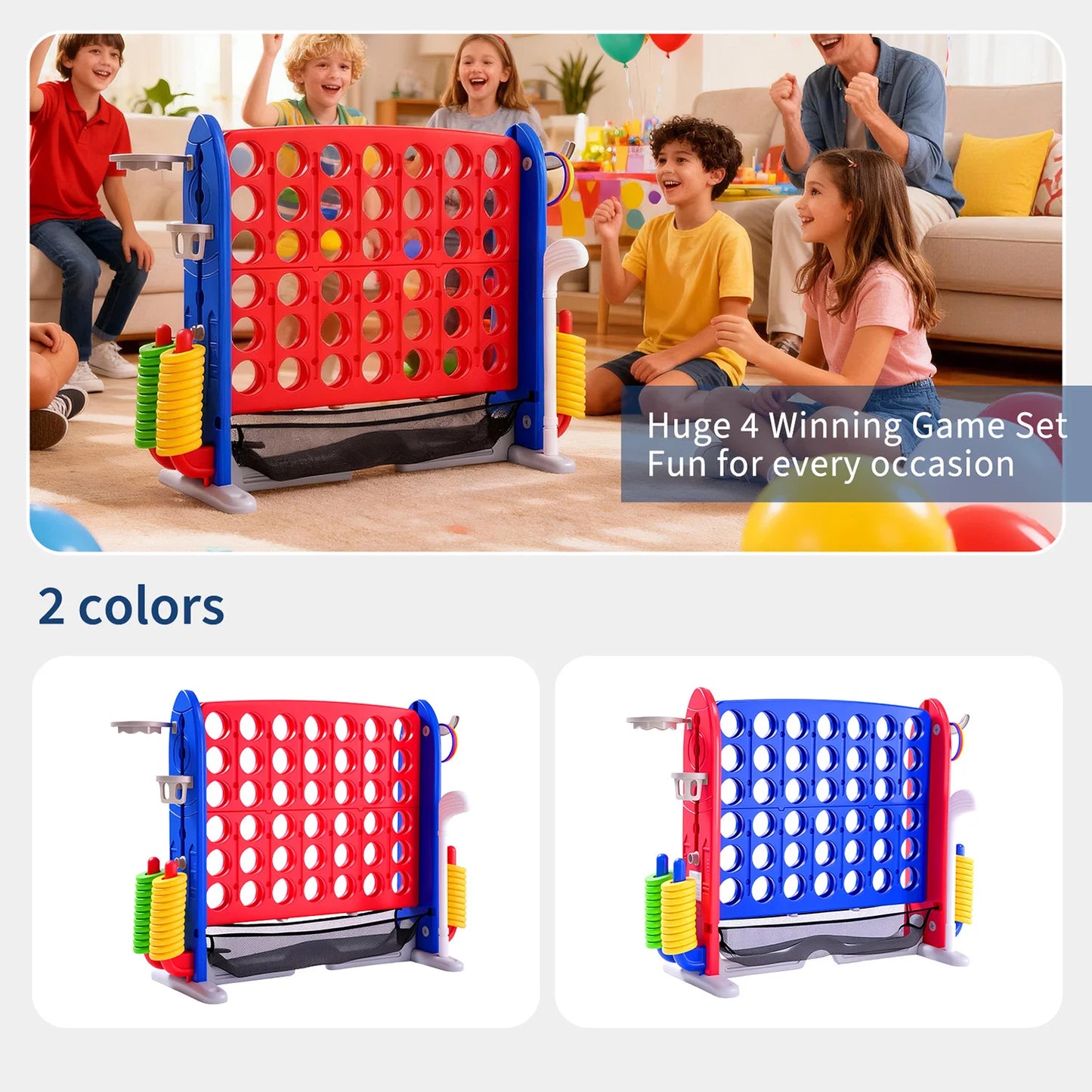 Giant 4-In-1 Connect Game Set With Basketball Hoop Ring Toss