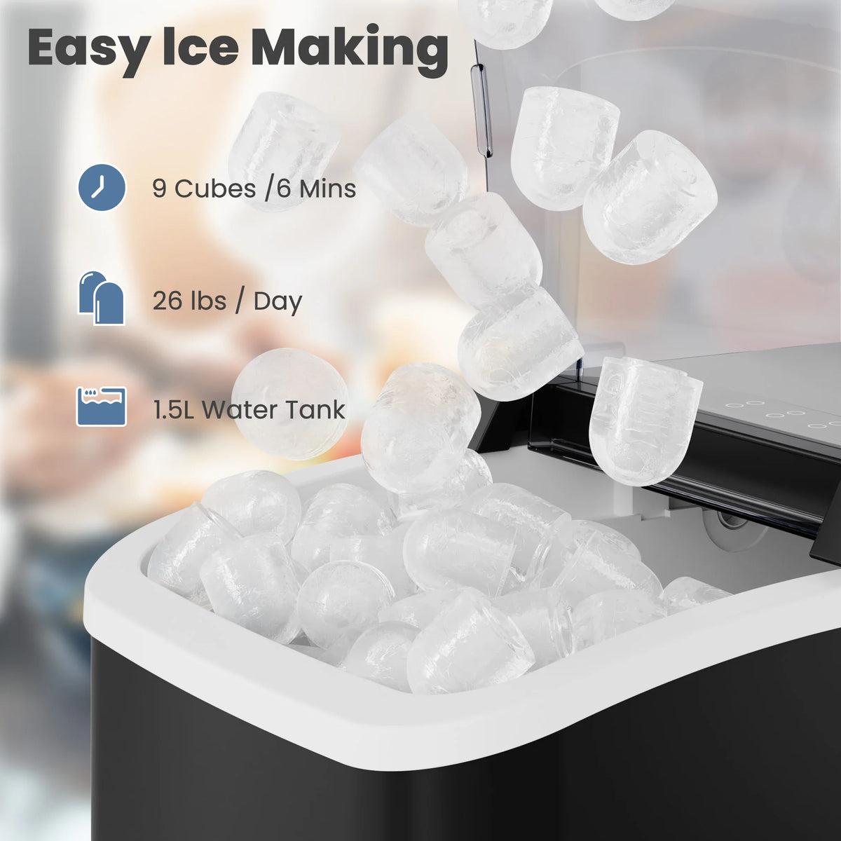 Compact Countertop Ice Maker Self Cleaning Quiet 9 Bullet Cubes
