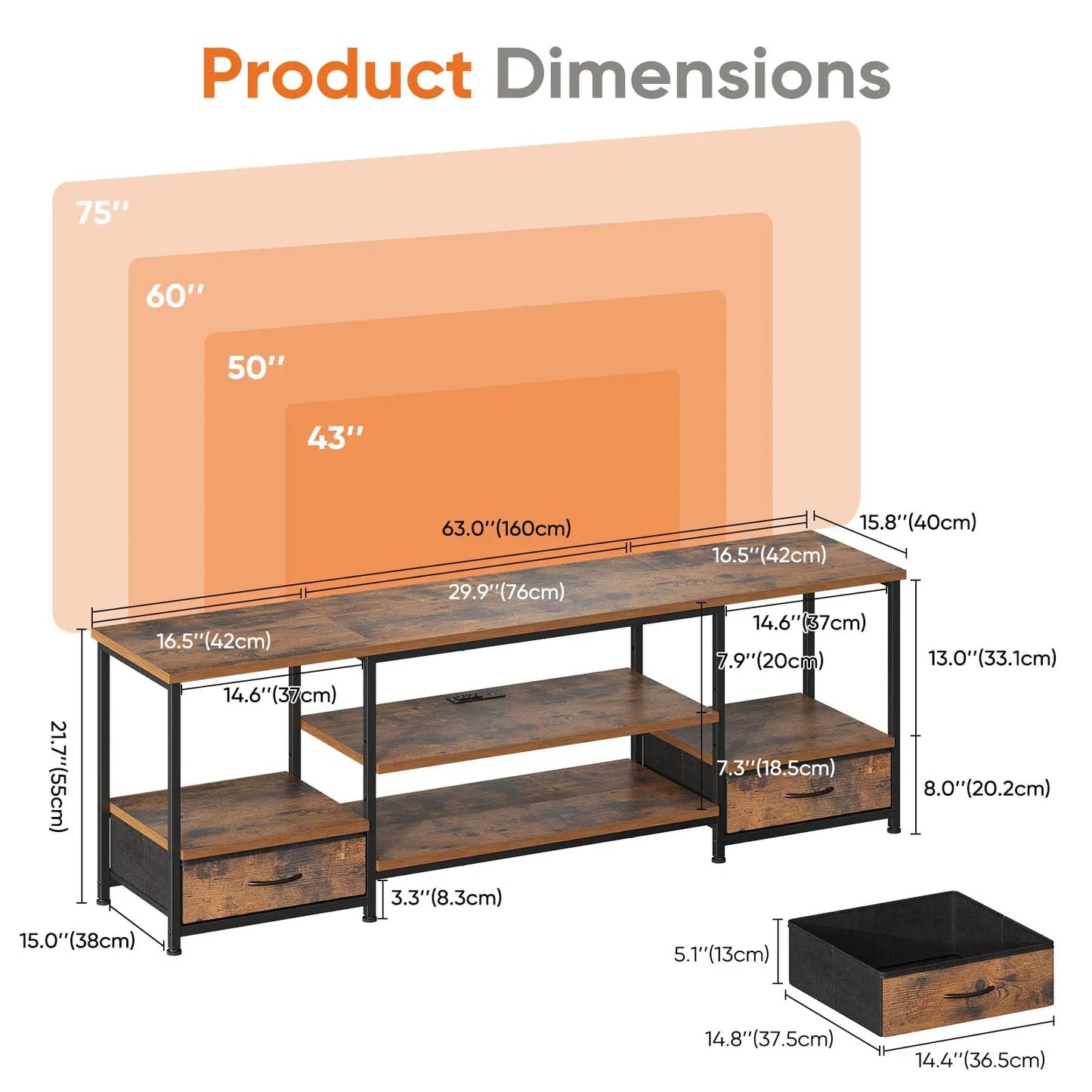 JHK Wooden TV Stand Entertainment Center With Adjustable Shelves