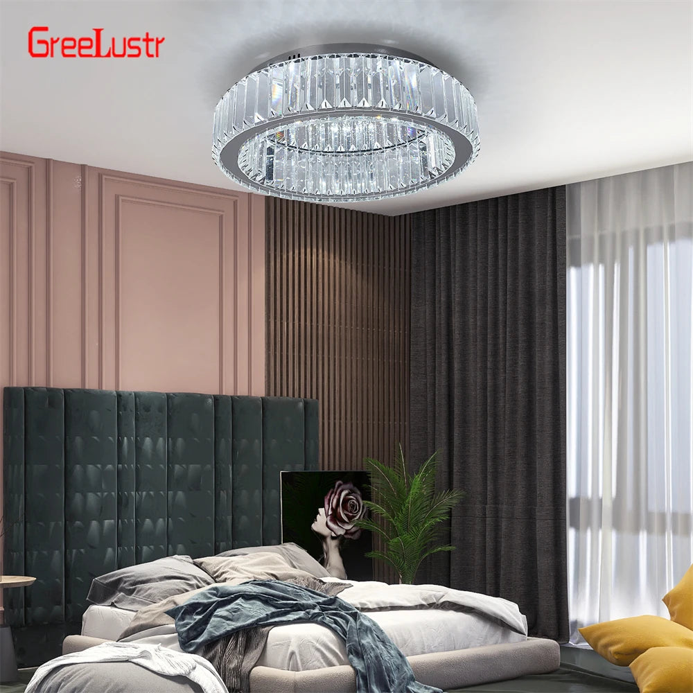 GreeLustr Modern Crystal Round Led Chandelier Dimmable Indoor Ceiling Light