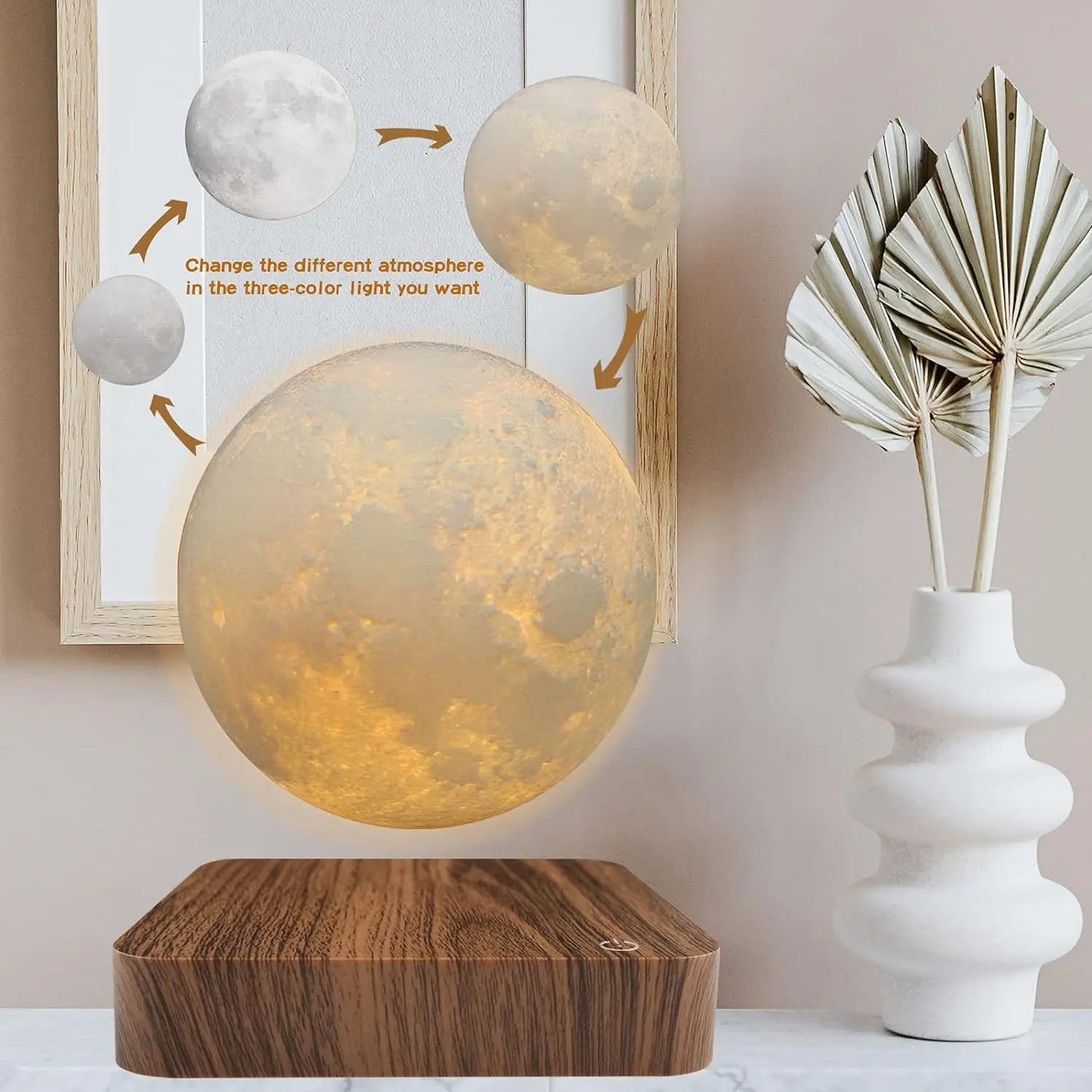 Mexllex Rotating Magnetic Floating Moon Lamp With Wooden Base