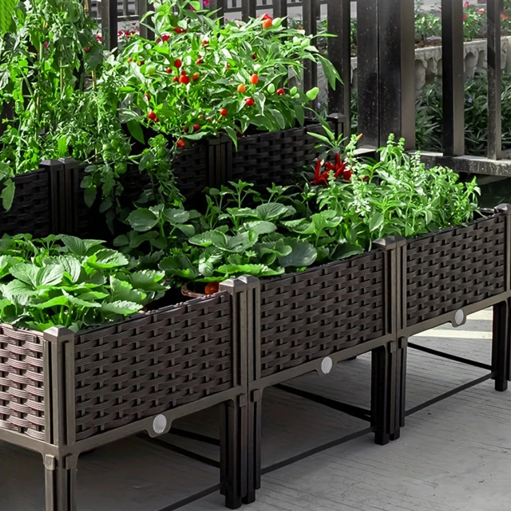 Plastic Raised Garden Bed With Legs Raised Planter Box Indoor Outdoor Drainage
