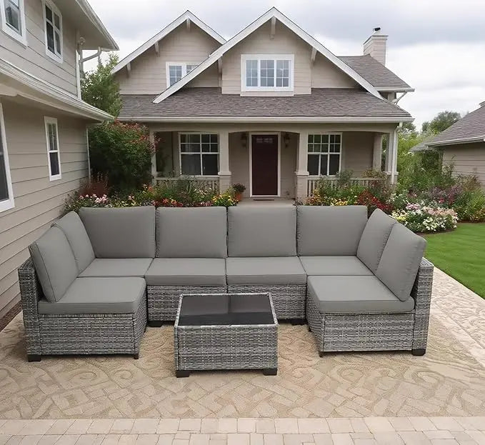Modern Outdoor Patio Furniture Wicker Sectional Sofa Conversation Garden Set