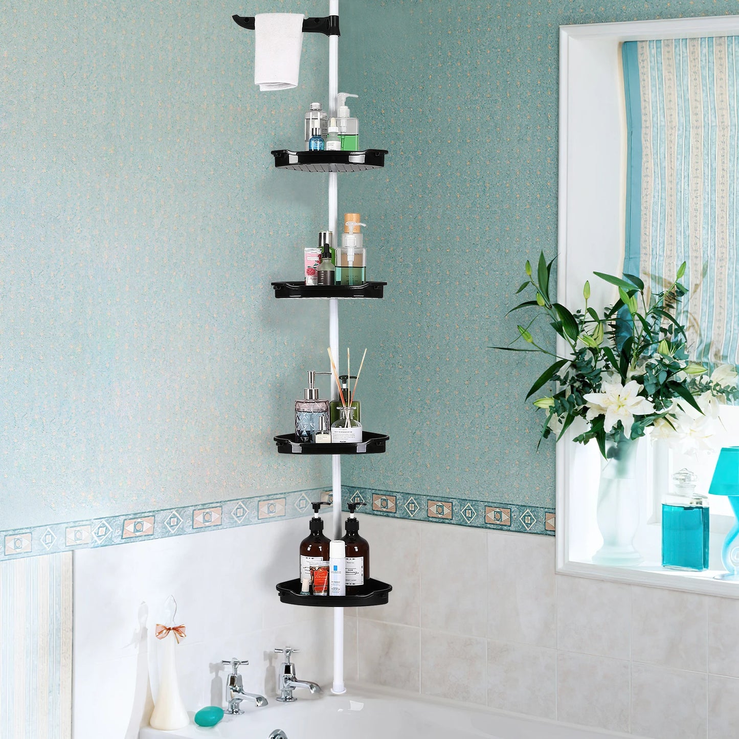 HiMISS Corner Shower Caddy Tension Pole Four Tier Storage Organizer