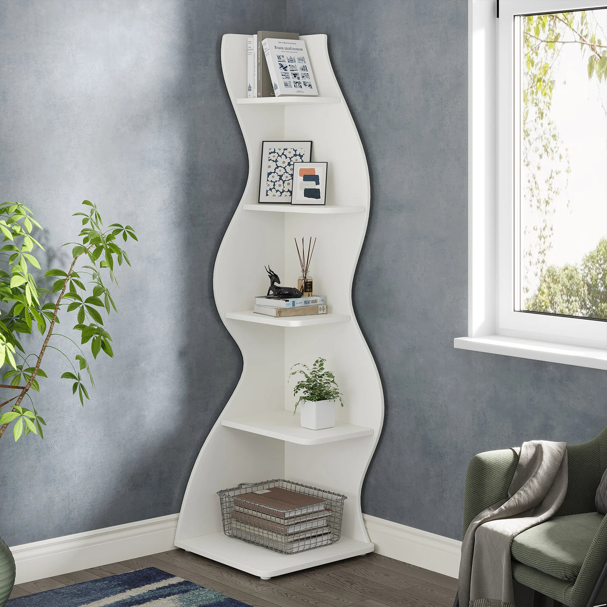 Tribesigns Modern 5 Tier Corner Shelf Bookcase Storage Rack Home