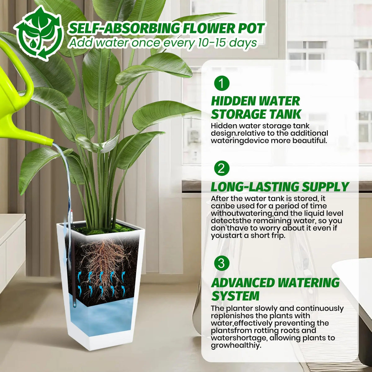 HiMISS Self Watering Planters Set Two For Indoor Outdoor Garden