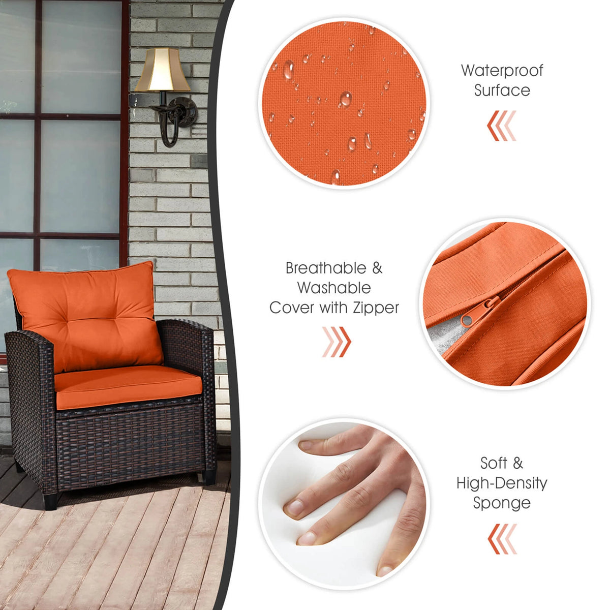 HOMASIS 3 Piece Outdoor Rattan Conversation Sofa Cushioned Furniture Set
