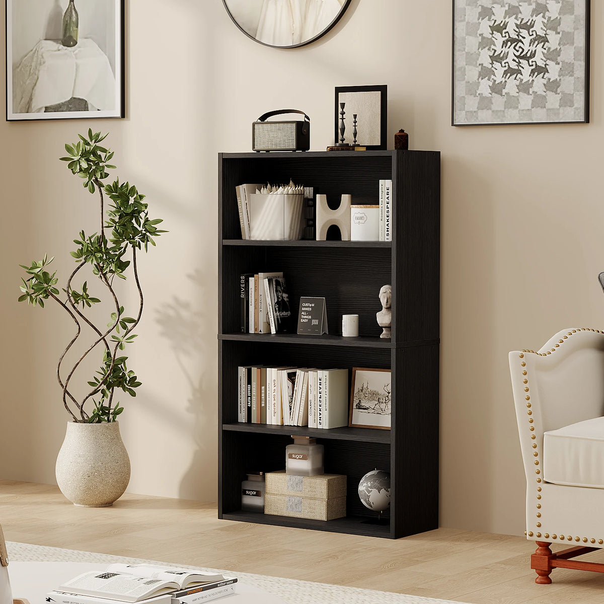 JHK 4 Tier Wooden Bookcase Tall Storage Rack Living Room