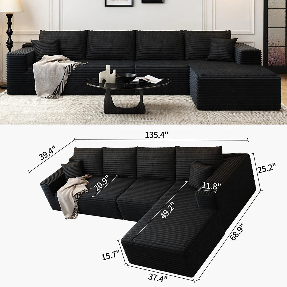YQXH Cloud Style Sectional Sofa With Corduroy Cover And Memory Foam Cushions
