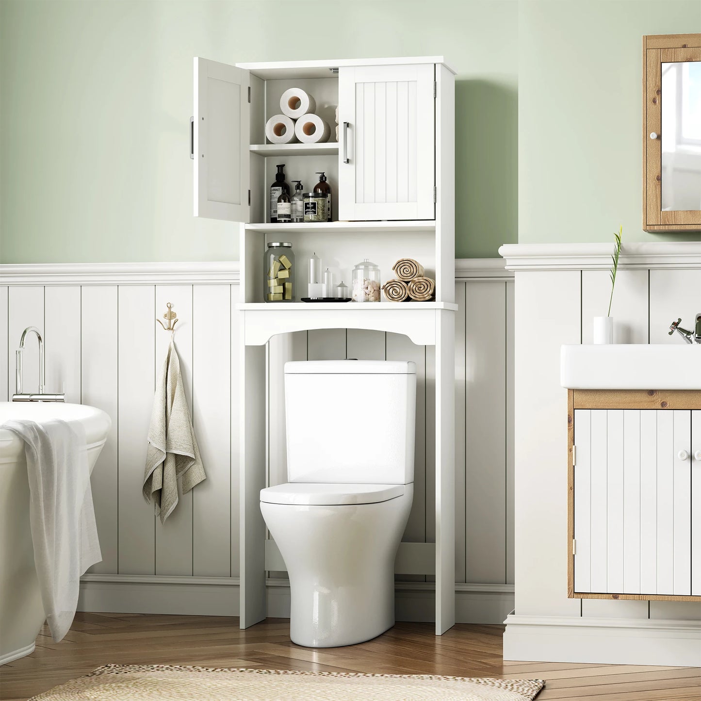 HiMISS Over Toilet Storage Cabinet With Double Doors Anti Tip