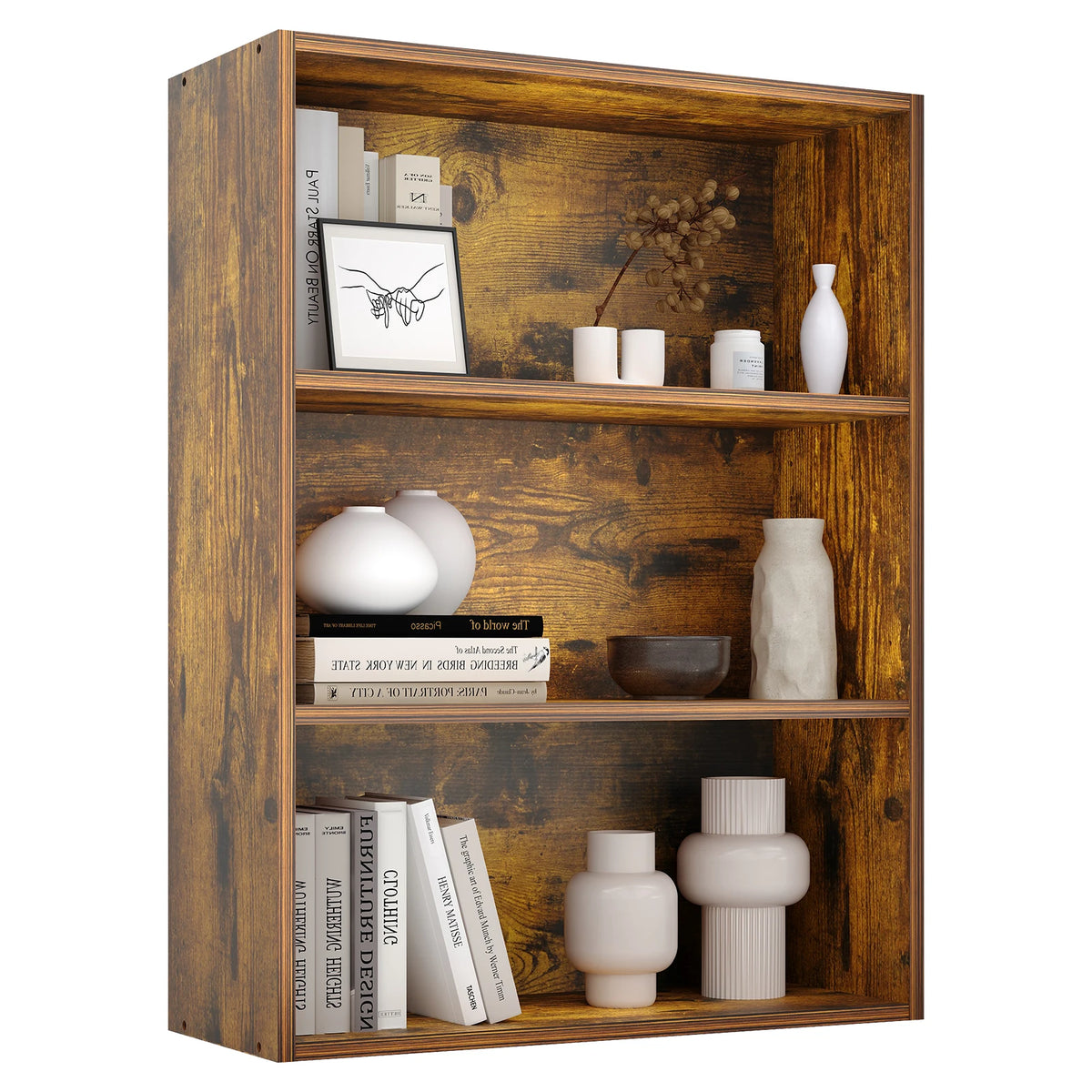 JHK 4 Tier Wooden Bookcase Tall Storage Rack Living Room