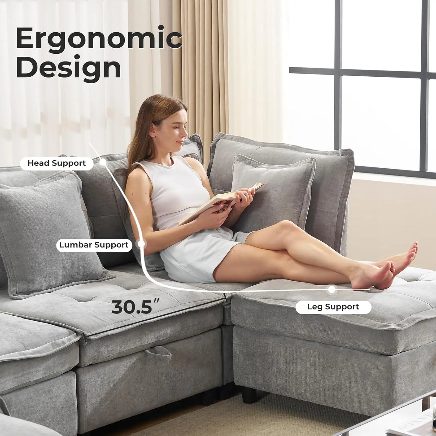 Cloud U Shaped Modern Sofa And L Shaped Sectional For Home Theater With Ottomans