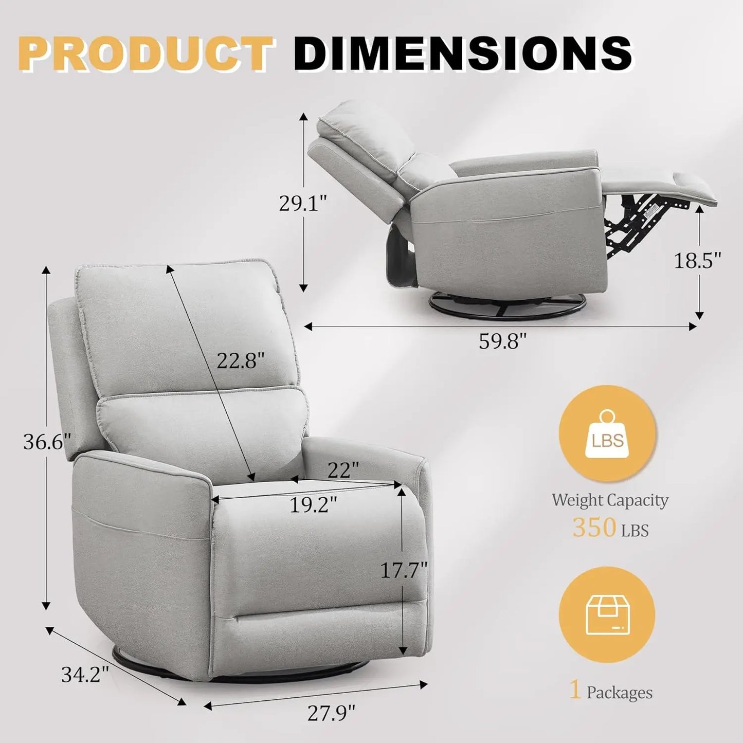 Recliner Chair 360 Swivel Rocker for Living Room Furniture