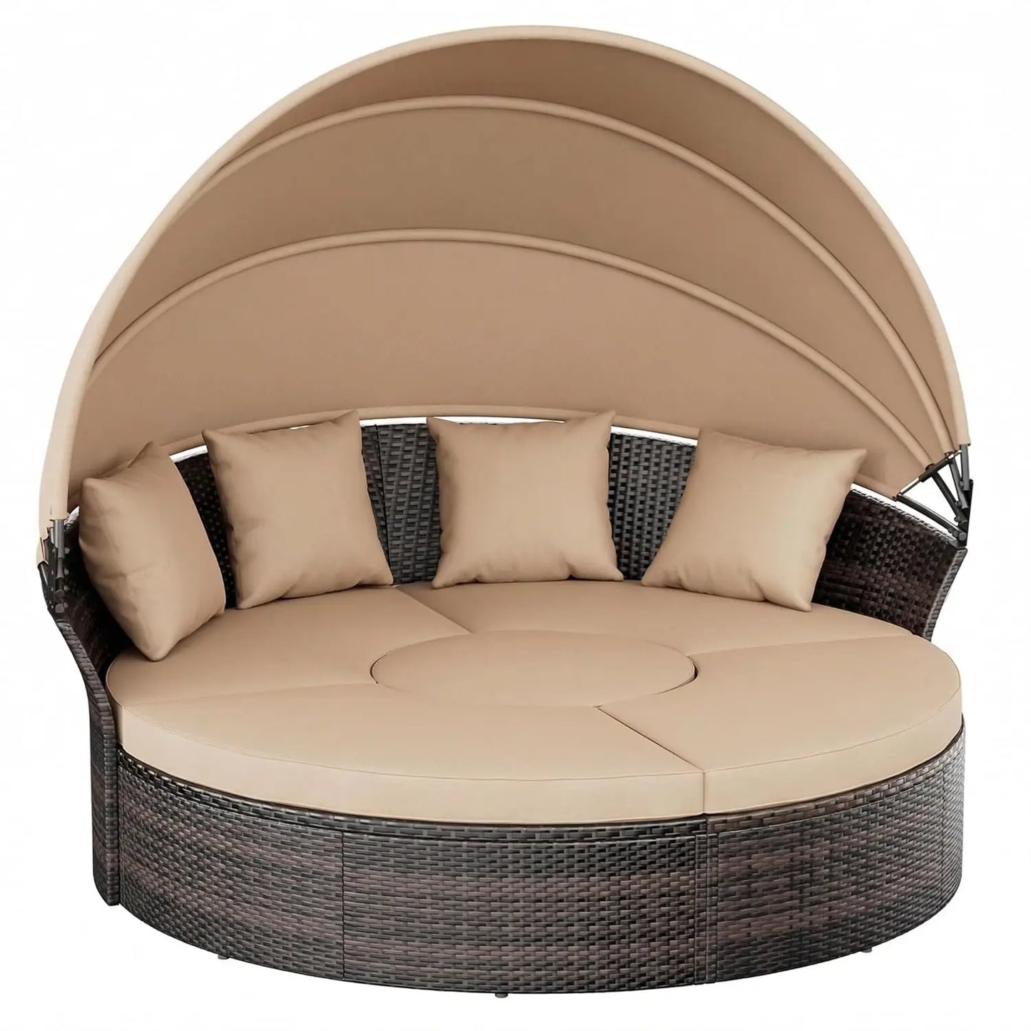Outdoor Wicker Rattan Daybed With Retractable Canopy Five Piece Set