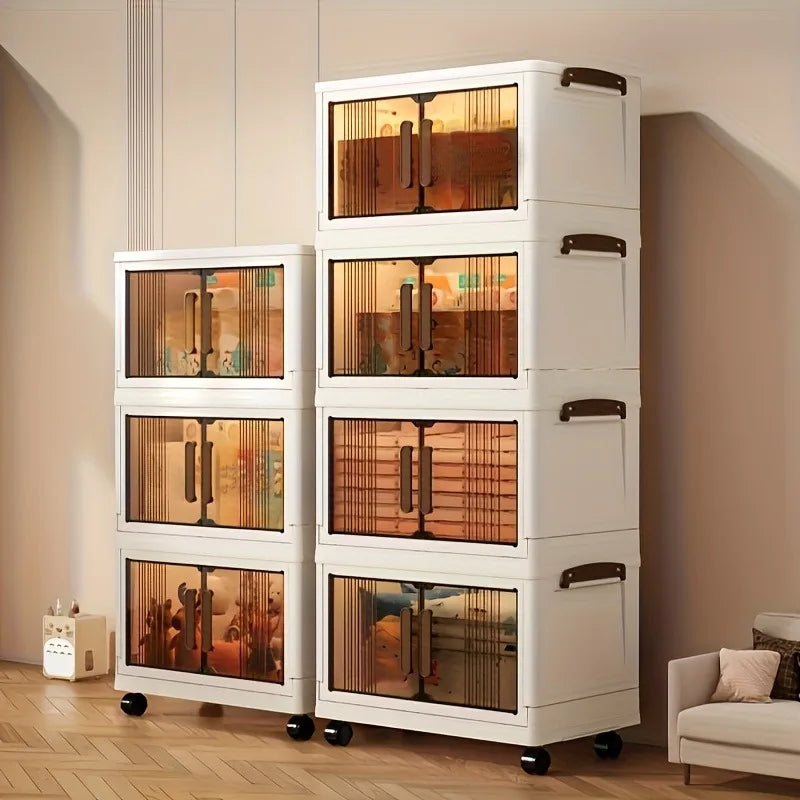 Plastic Folding Storage Cabinet With Lid, Heavy-Duty 4/5-Tier