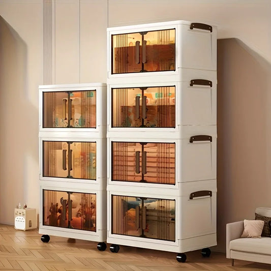 Plastic Folding Storage Cabinet With Lid, Heavy-Duty 4/5-Tier