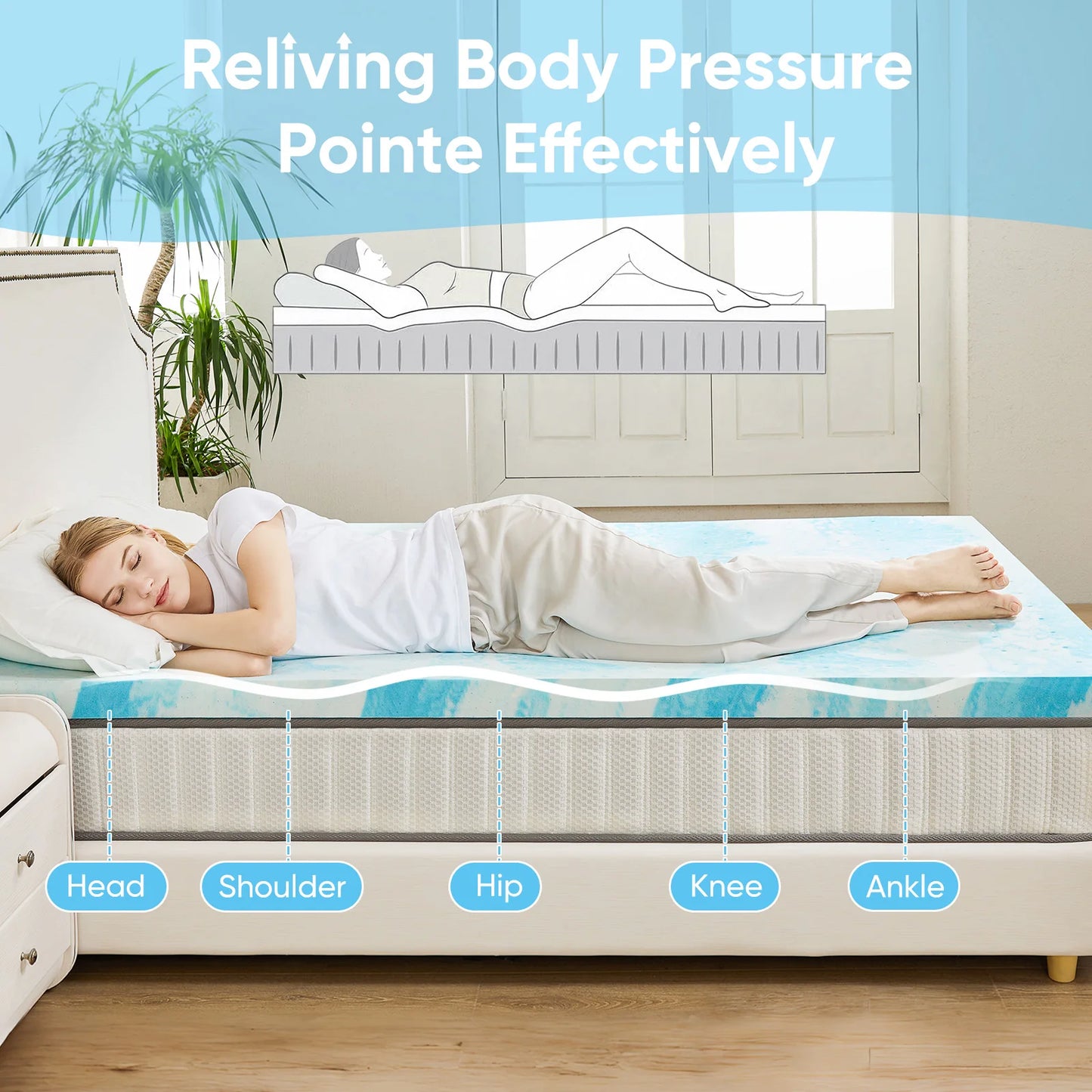JHK Gel Memory Foam Mattress Topper Cooling Breathable