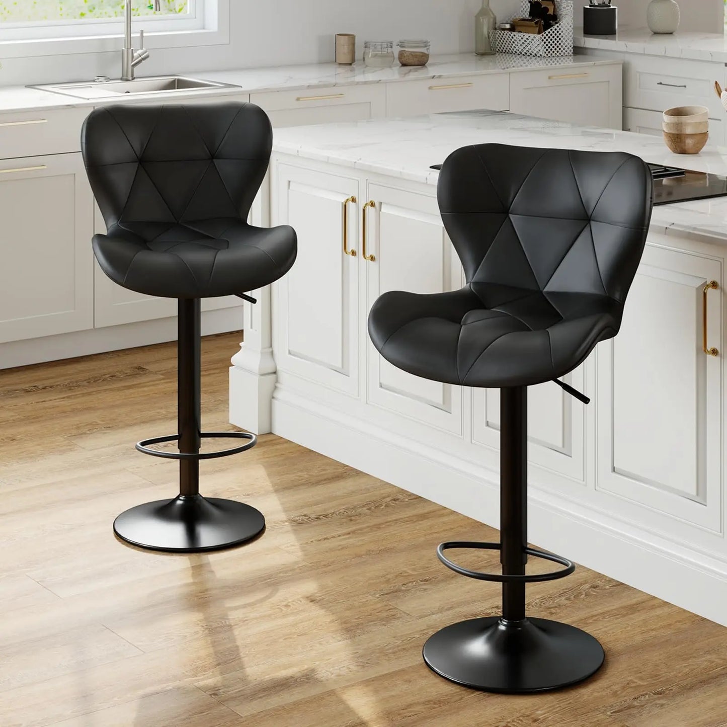 JHK Ergonomic Faux Leather Dining Chairs Adjustable Height Metal Frame