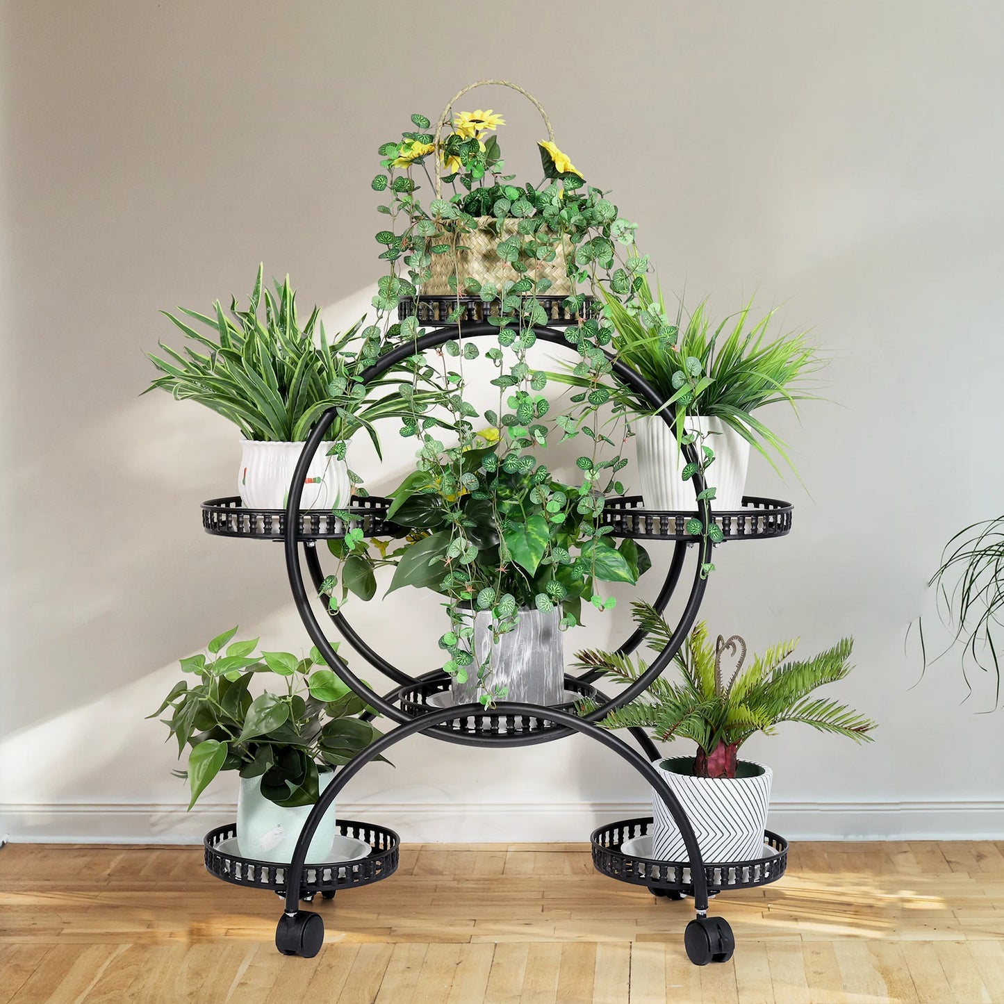 BINGOPAW 6 Tier Metal Plant Stand On Wheels Indoor Outdoor