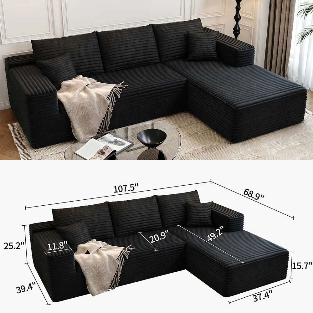 YQXH Cloud Style Sectional Sofa With Corduroy Cover And Memory Foam Cushions