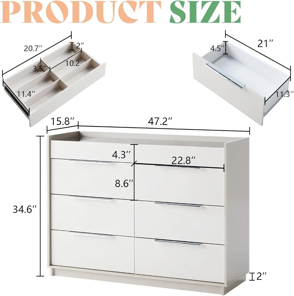 XMSJ 8 Drawer Dresser With LED Light And Glass Top
