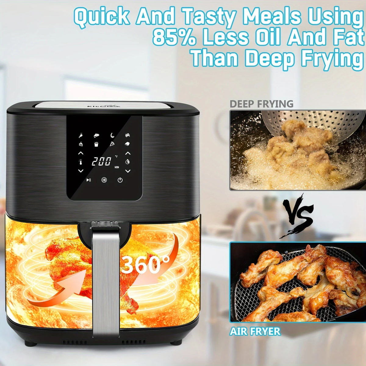 KitCook Air Fryer 1500W Digital Touchscreen Eight Presets UL Certified