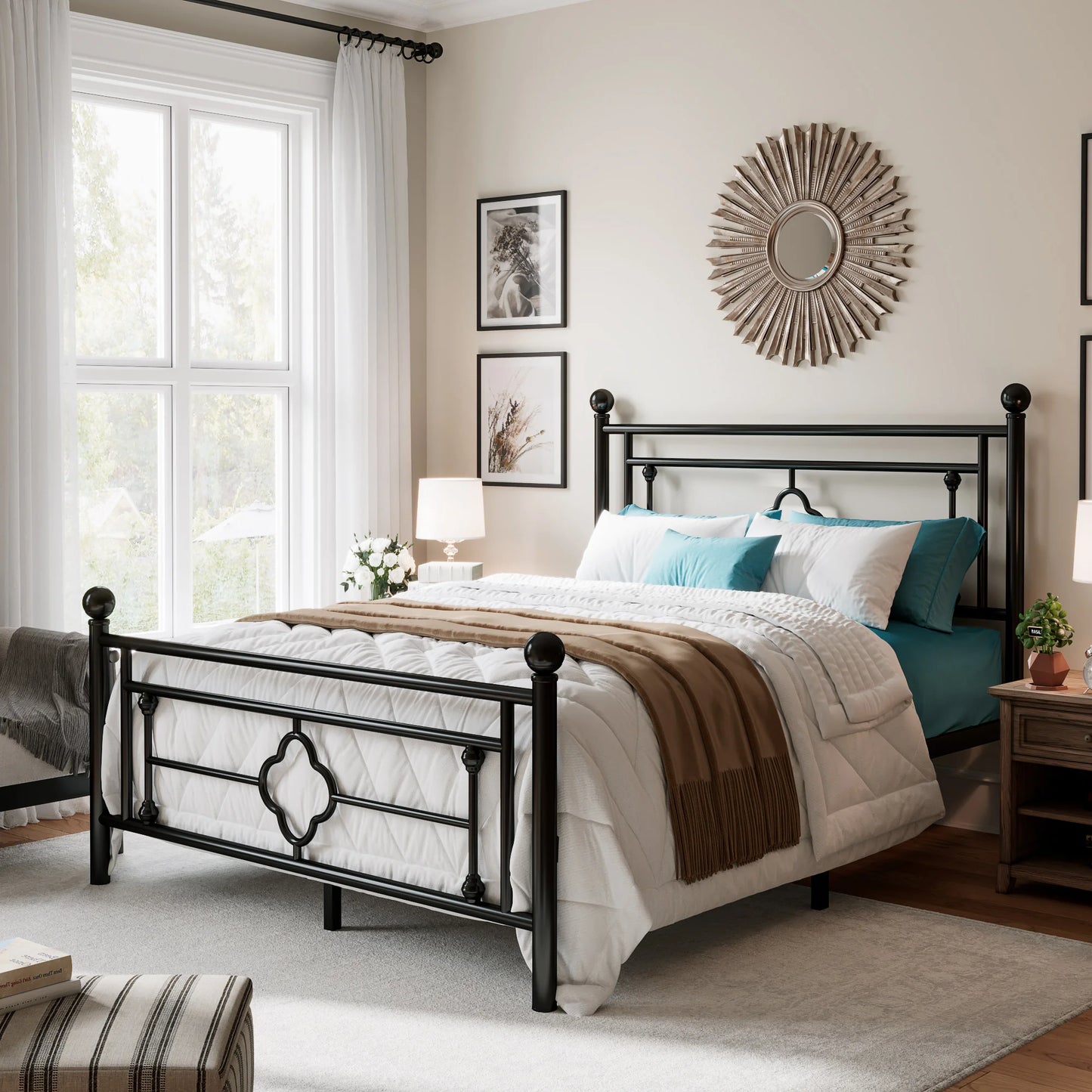 Hoomic Vintage Style Metal Platform Bed Frame Wrought Iron Headboard