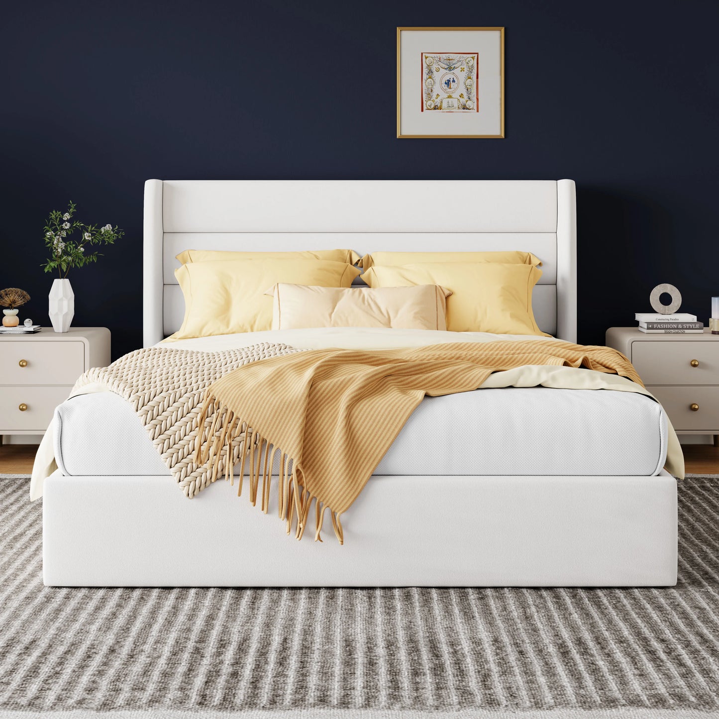 HOOMIC Lift Up Storage Bed With Wingback Headboard Underbed Storage