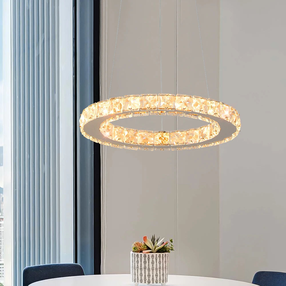 GreeLustr Modern Crystal Pendant Light Dimmable LED Ceiling Hanging Lamp