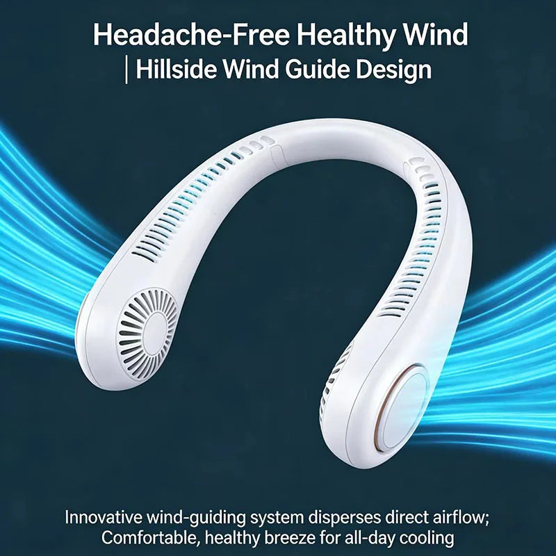 USB Rechargeable Bladeless Neck Fan 5 Speed Portable Air Cooler