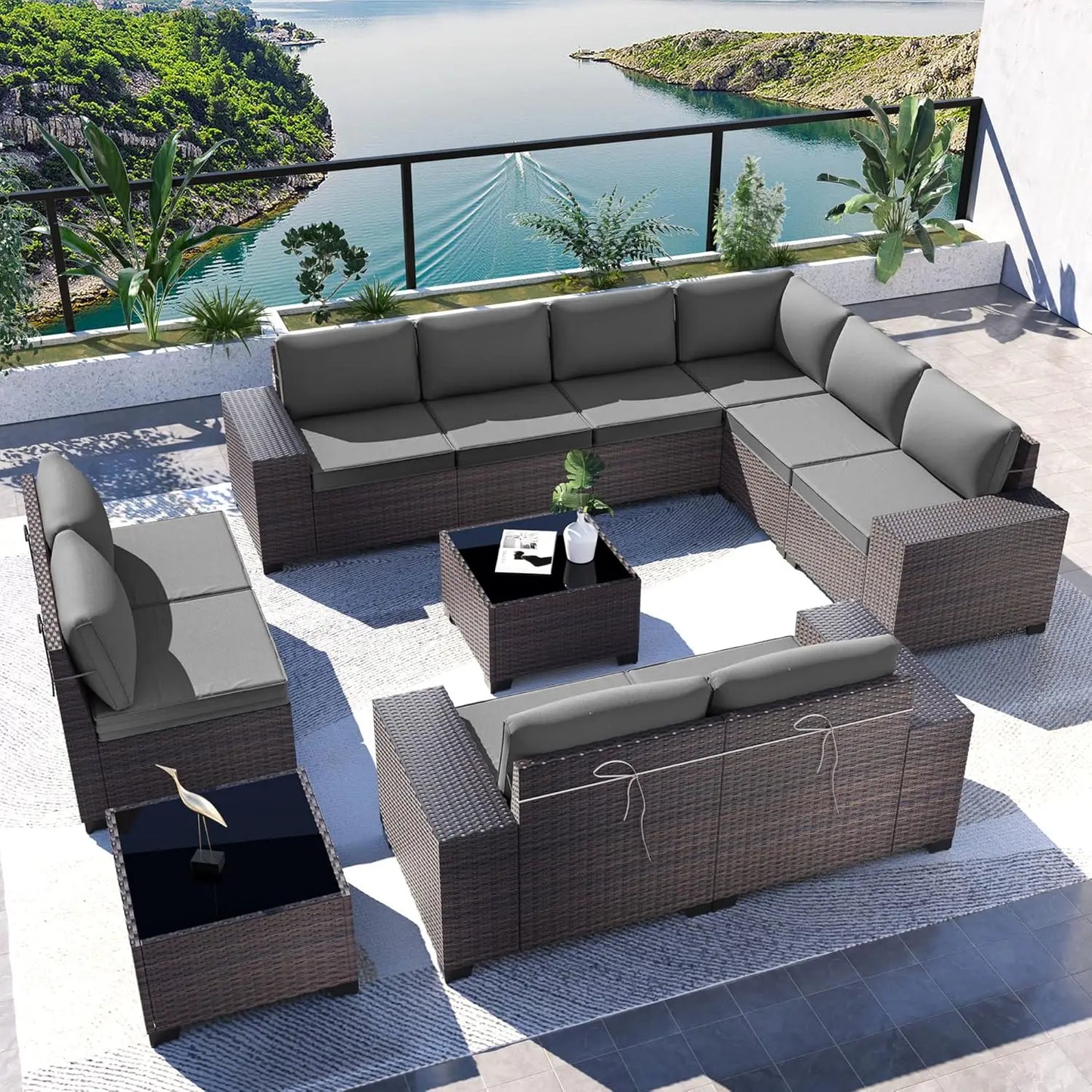 Outdoor Sectional Rattan Sofa Set Modern Garden Patio Furniture