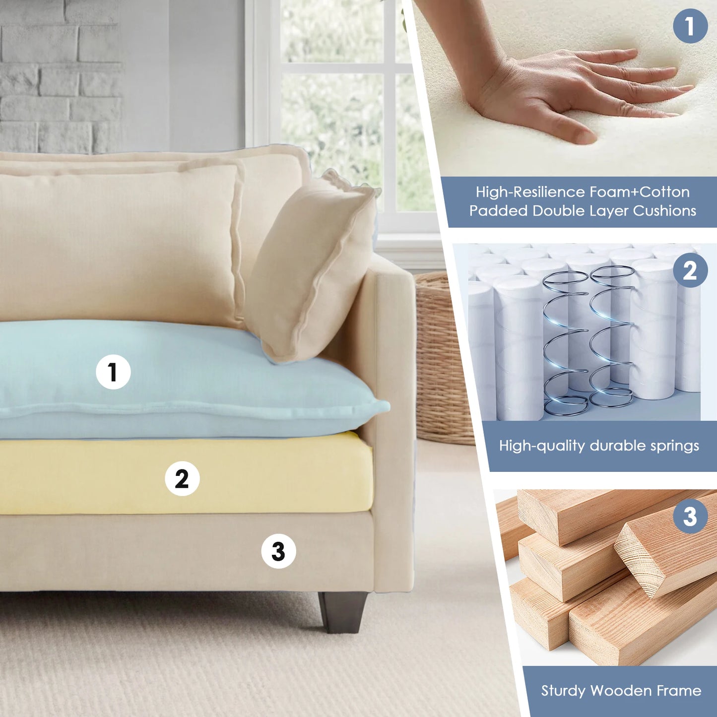 Modular Sectional Sofa With Ottoman And Solid Wood Frame