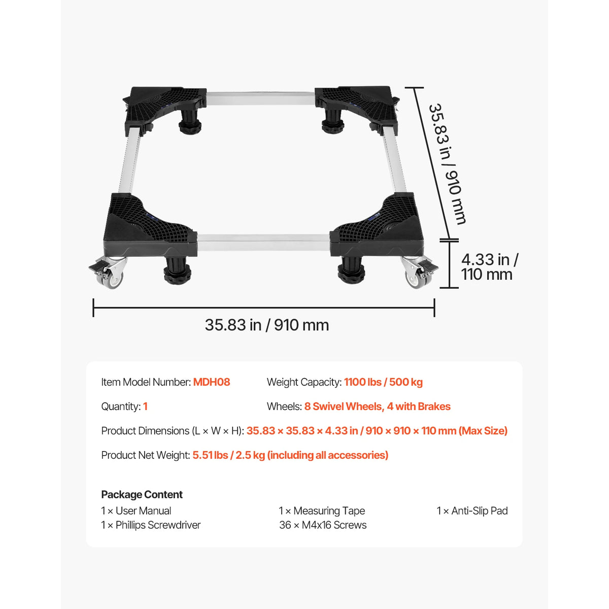 SucceBuy Heavy Duty Adjustable Furniture Mover Dolly With Locking Wheels