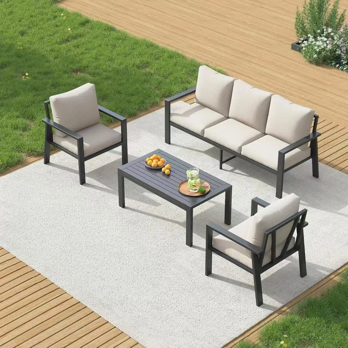 Aluminum Patio Furniture Set Outdoor Sectional Seating With Coffee Table
