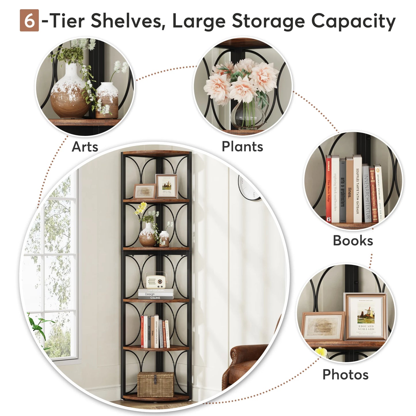 Tribesigns 6 Tier Tall Corner Shelf Unit For Living Room