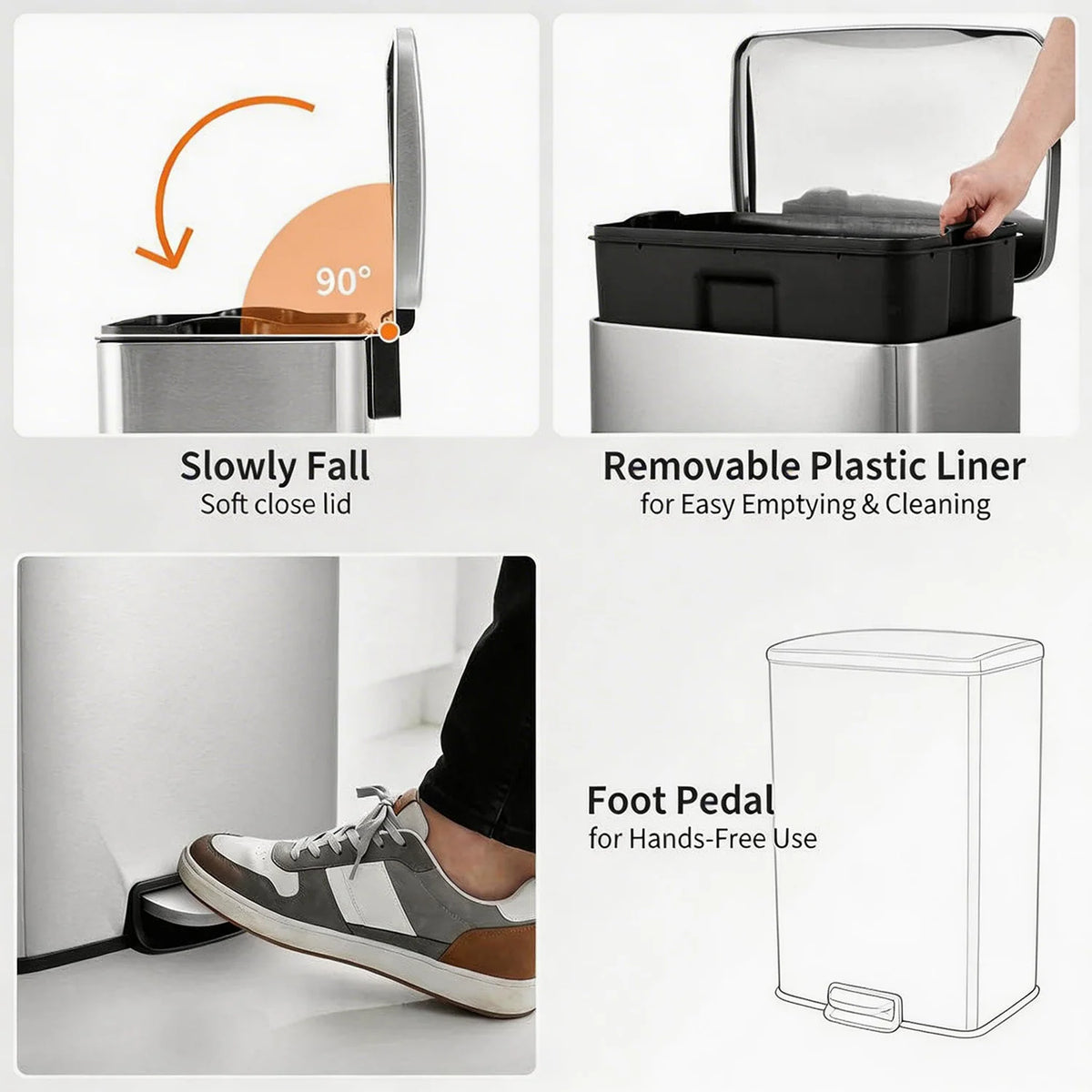 HiMISS Stainless Steel Pedal Bin With Fingerprint Proof Kitchen Lid