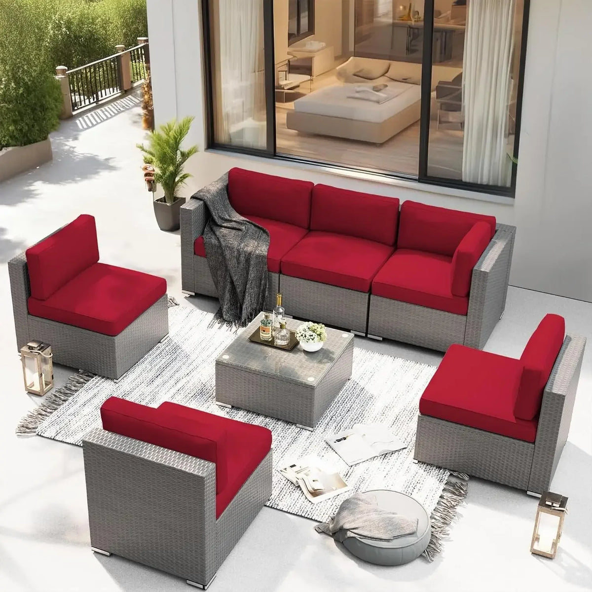 Modern Outdoor Patio Furniture Sectional Sofa With Coffee Table Wicker