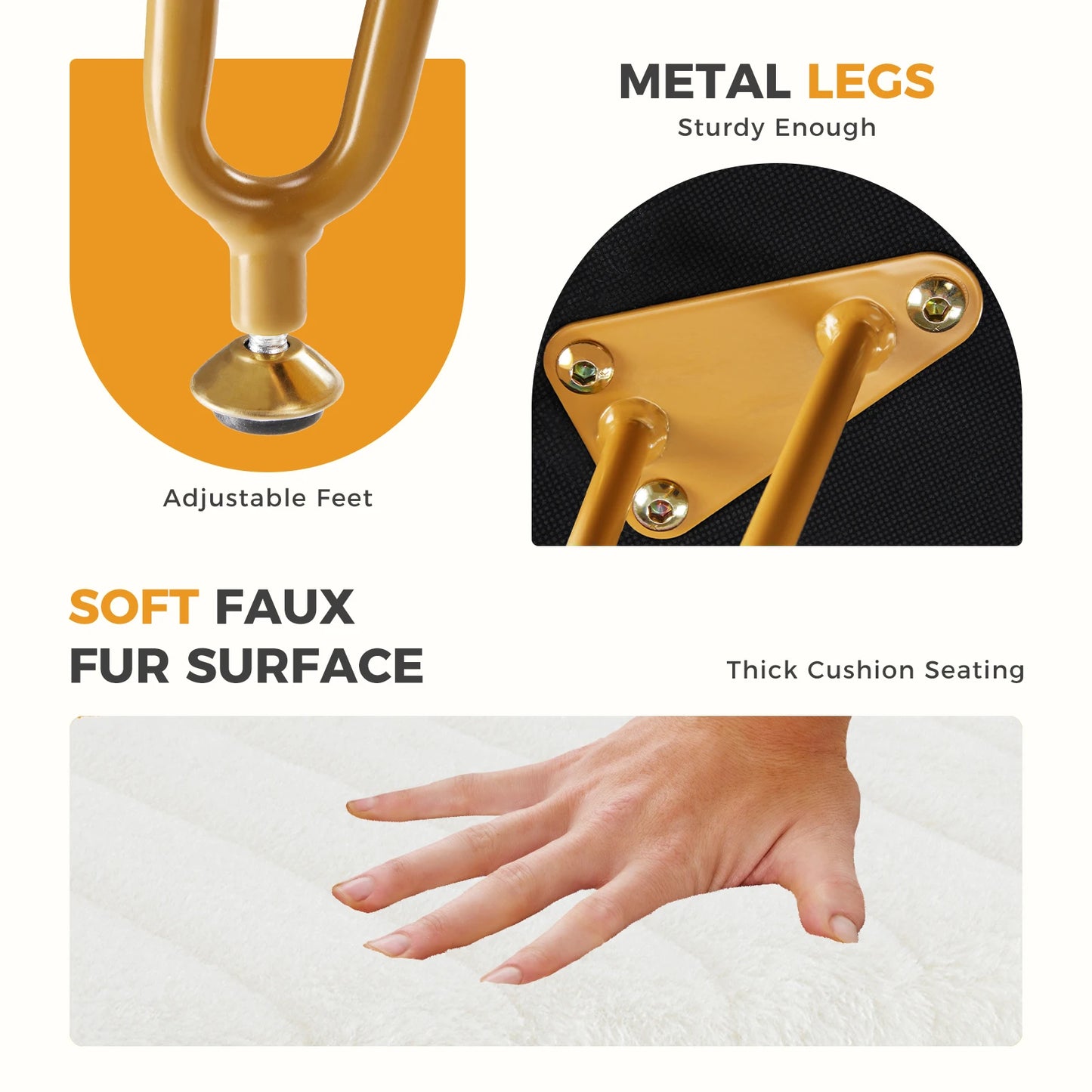 JHK Faux Fur Storage Ottoman Metal Legs For Living Room