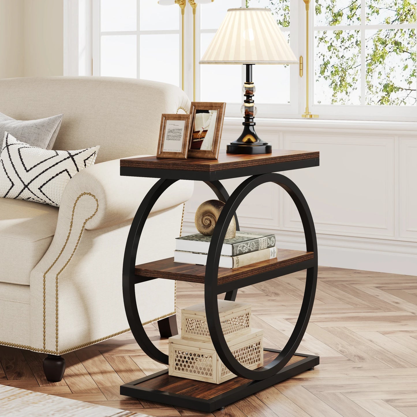 Tribesigns End Table With Shelves Narrow Industrial Side Table