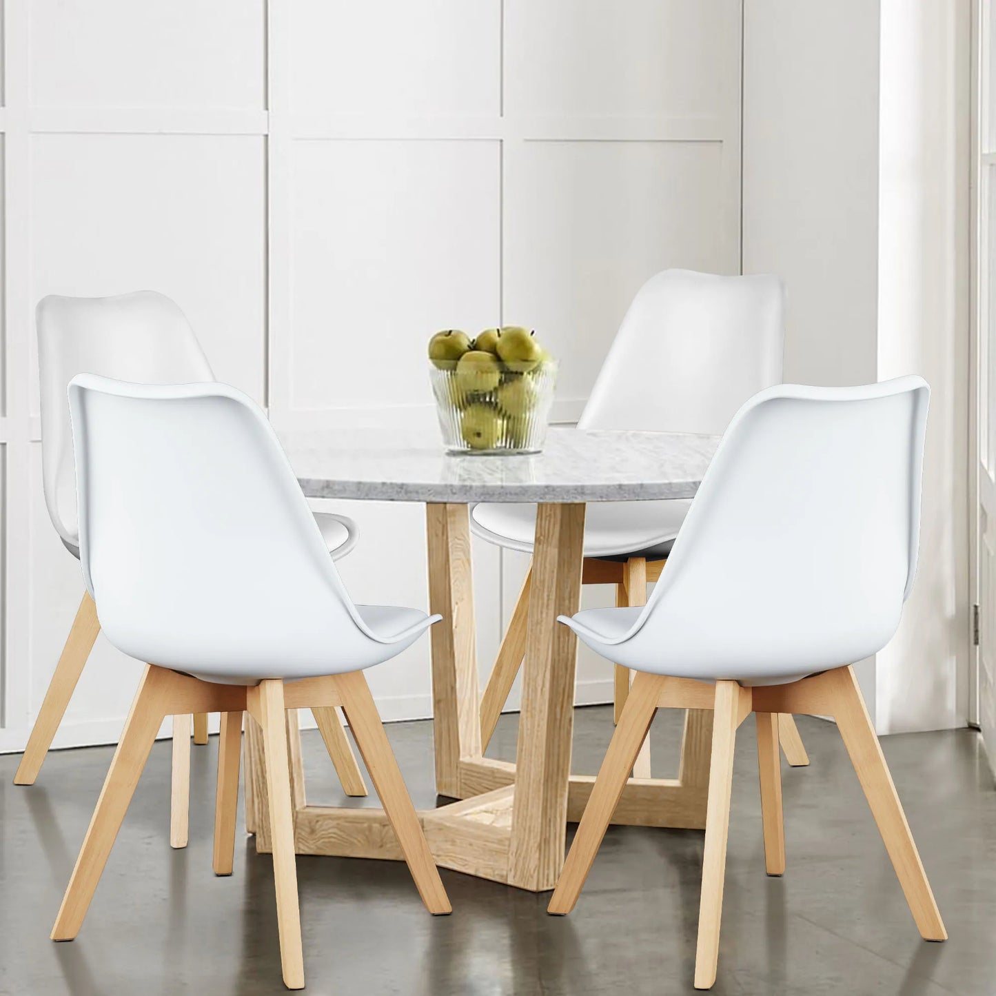 JHK PU Leather Dining Chair Set 4 With Wooden Legs